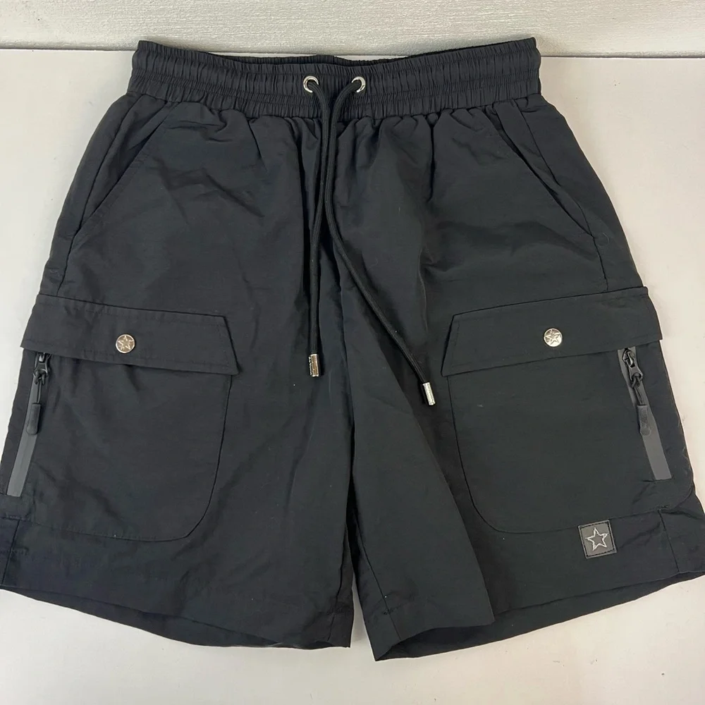 Pythia Black Tech Cargo Shorts, Medium